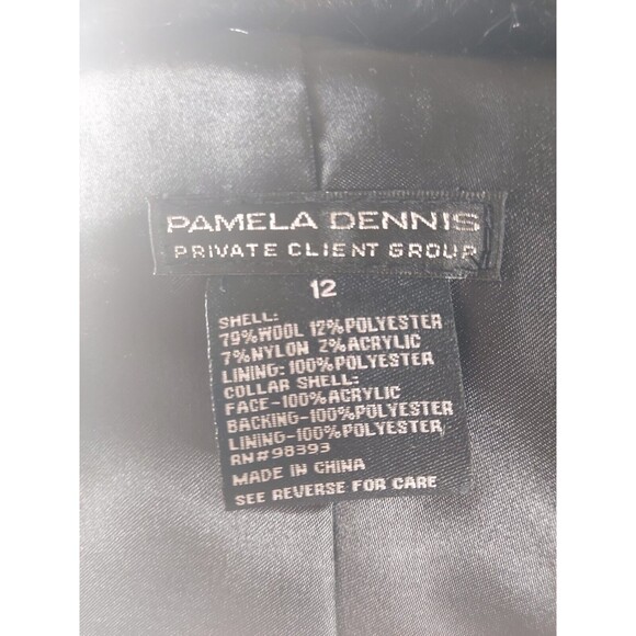 Pamela Dennis Private Client Women's Black Jacket Faux Fur Collar Fitted Sz 12 - Picture 13 of 13